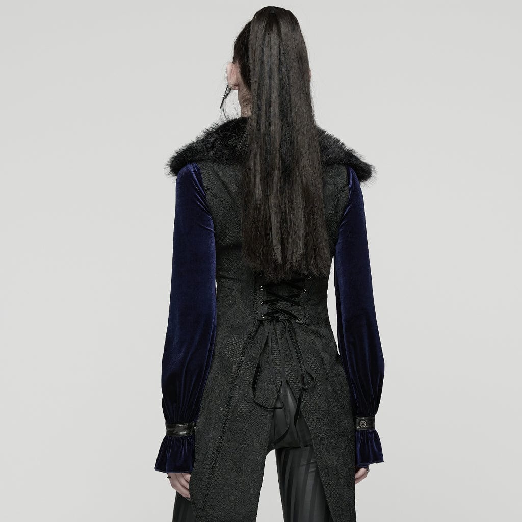 PUNK RAVE Women's Gothic Jacquard Buckle-up Swallow-tailed Vest