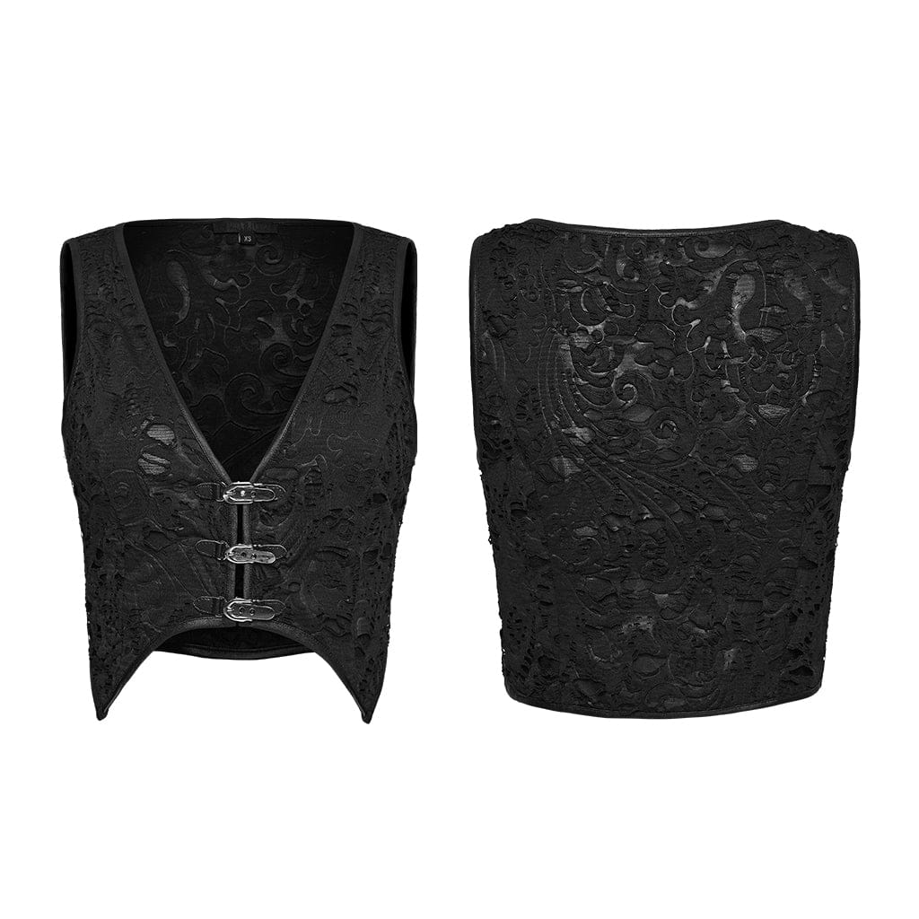 PUNK RAVE Women's Gothic Jacquard Irregular Plunging Vest