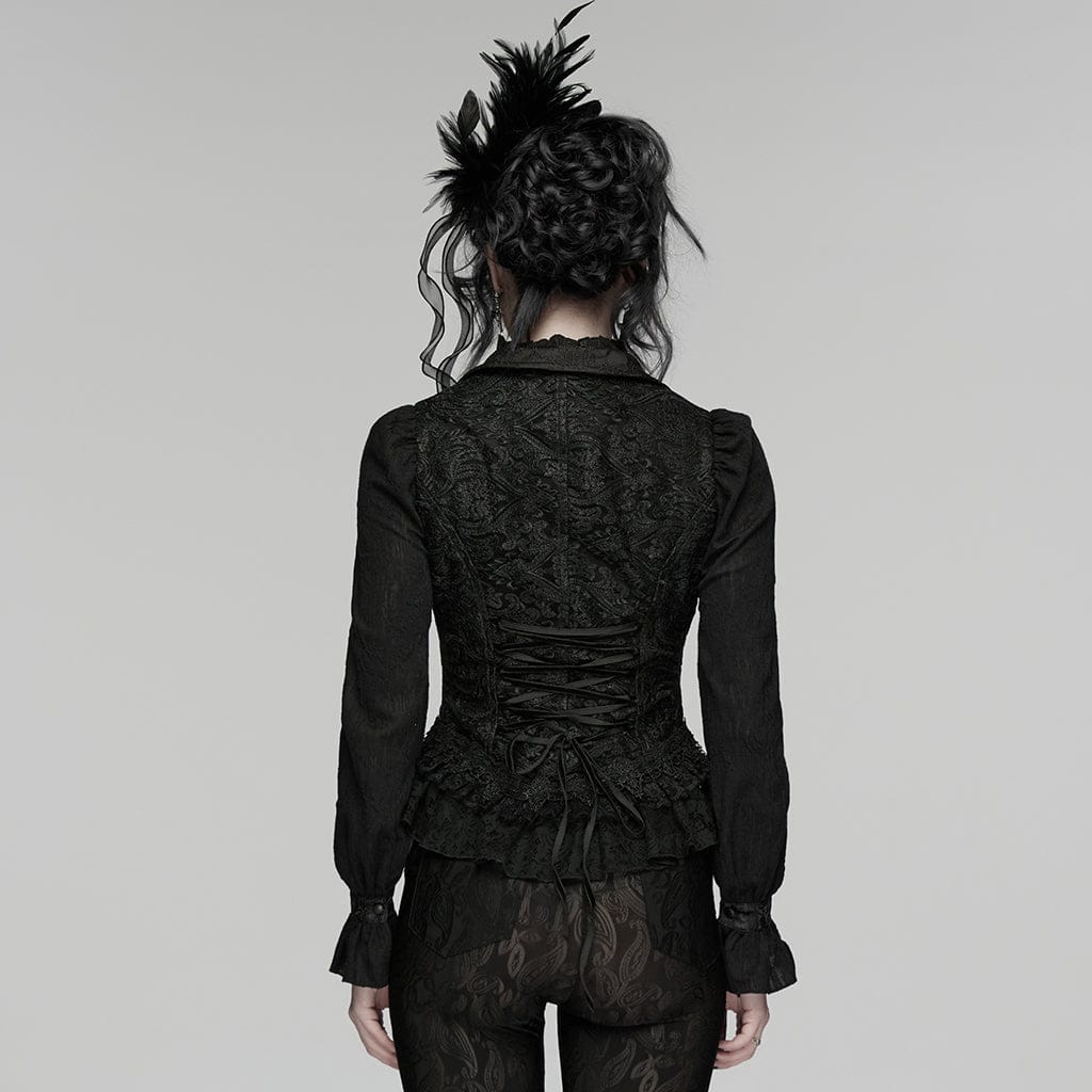 PUNK RAVE Women's Gothic Jacquard Lace Beaded Vest