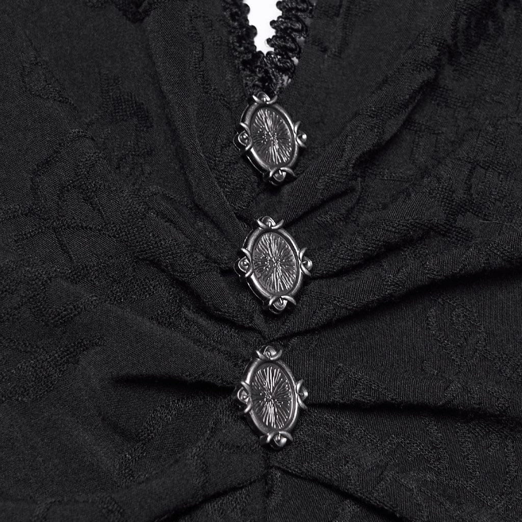 PUNK RAVE Women's Gothic Jacquard Plunging Ruched Halterneck Dress