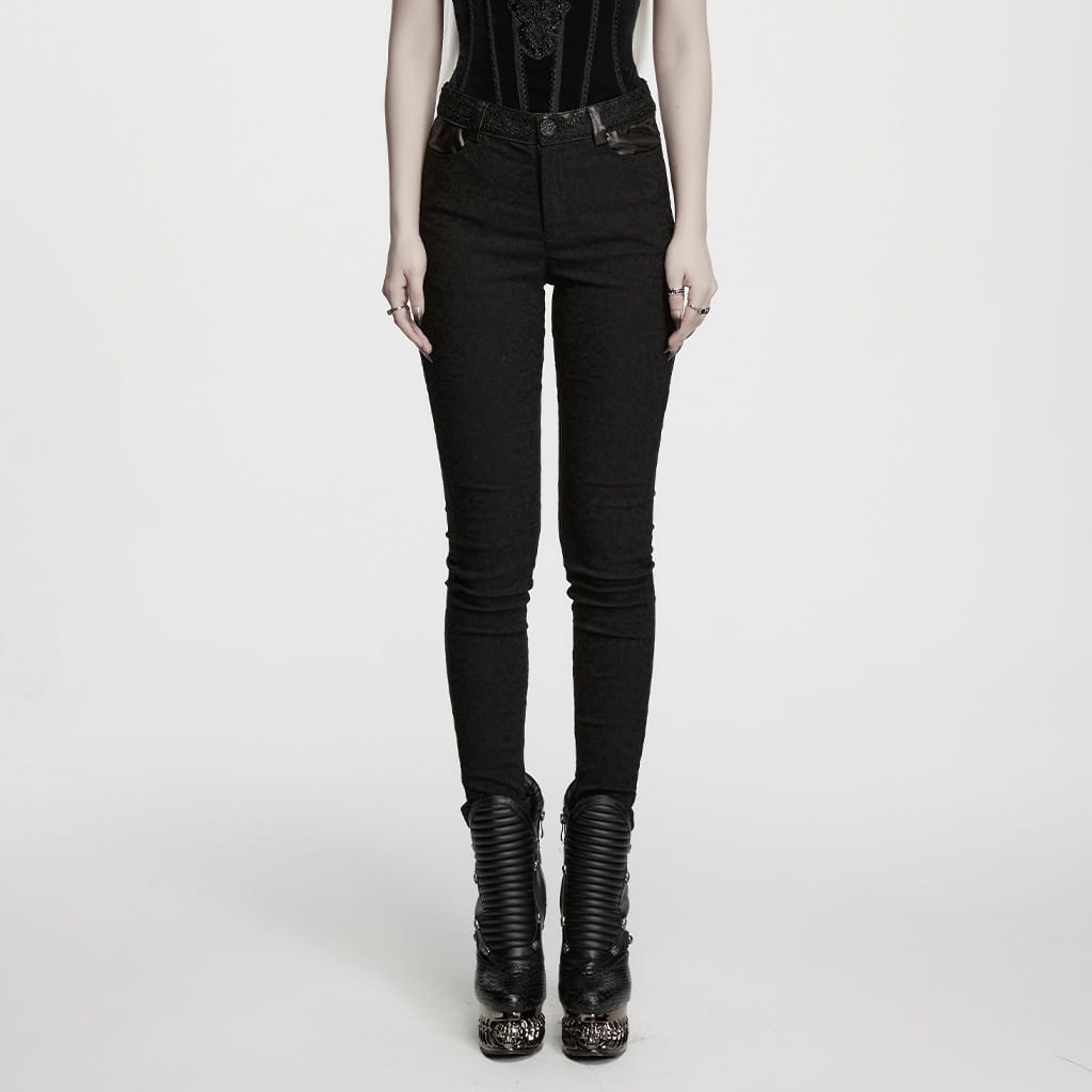 PUNK RAVE Women's Gothic Jacquard Skinny Pants