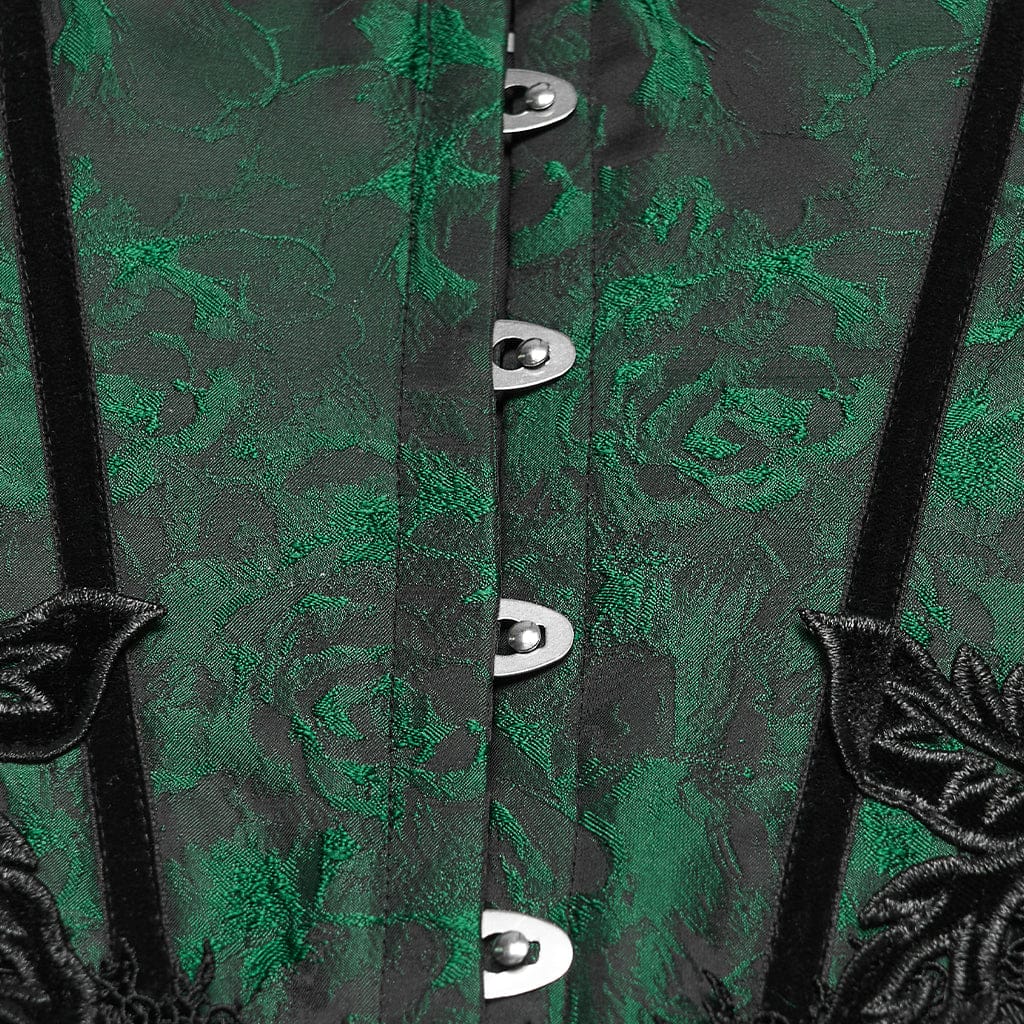 PUNK RAVE Women's Gothic Jacquard Tassels Underbust Corset Black-Green