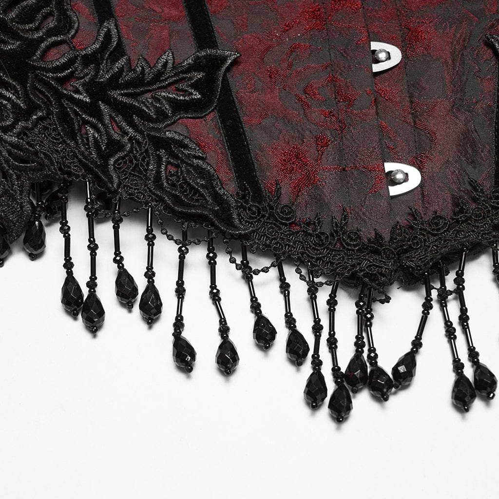 PUNK RAVE Women's Gothic Jacquard Tassels Underbust Corset Black-Red