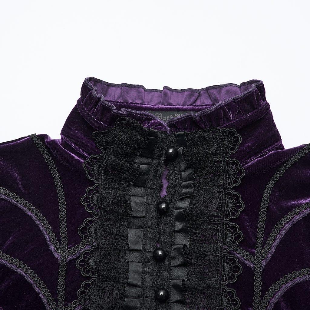 PUNK RAVE Women's Gothic Lace Splice Bell Sleeved Top Violet