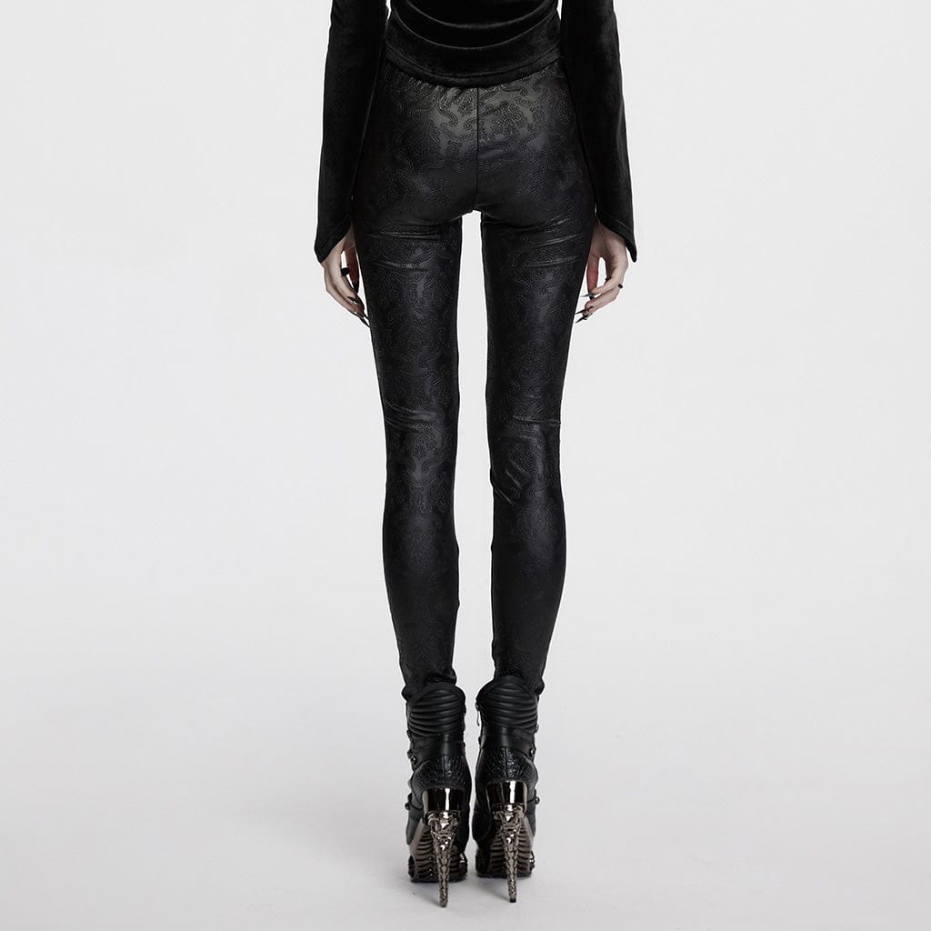 PUNK RAVE Women's Gothic Lace Splice Embossed Leggings