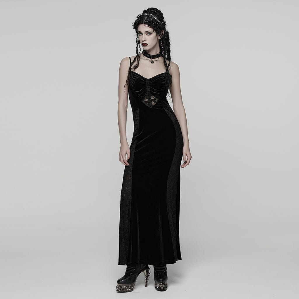 PUNK RAVE Women's Gothic Lace Splice Lace-up Slip Dress