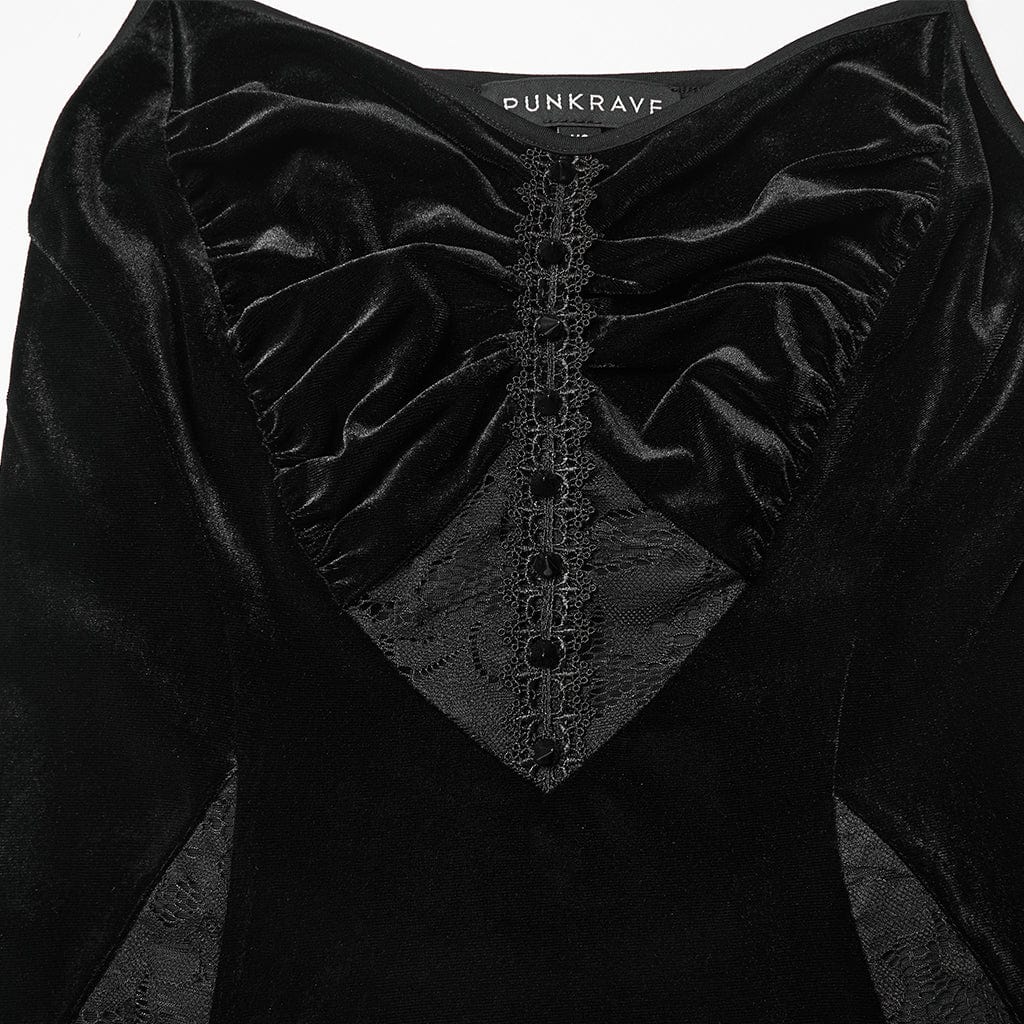 PUNK RAVE Women's Gothic Lace Splice Lace-up Slip Dress