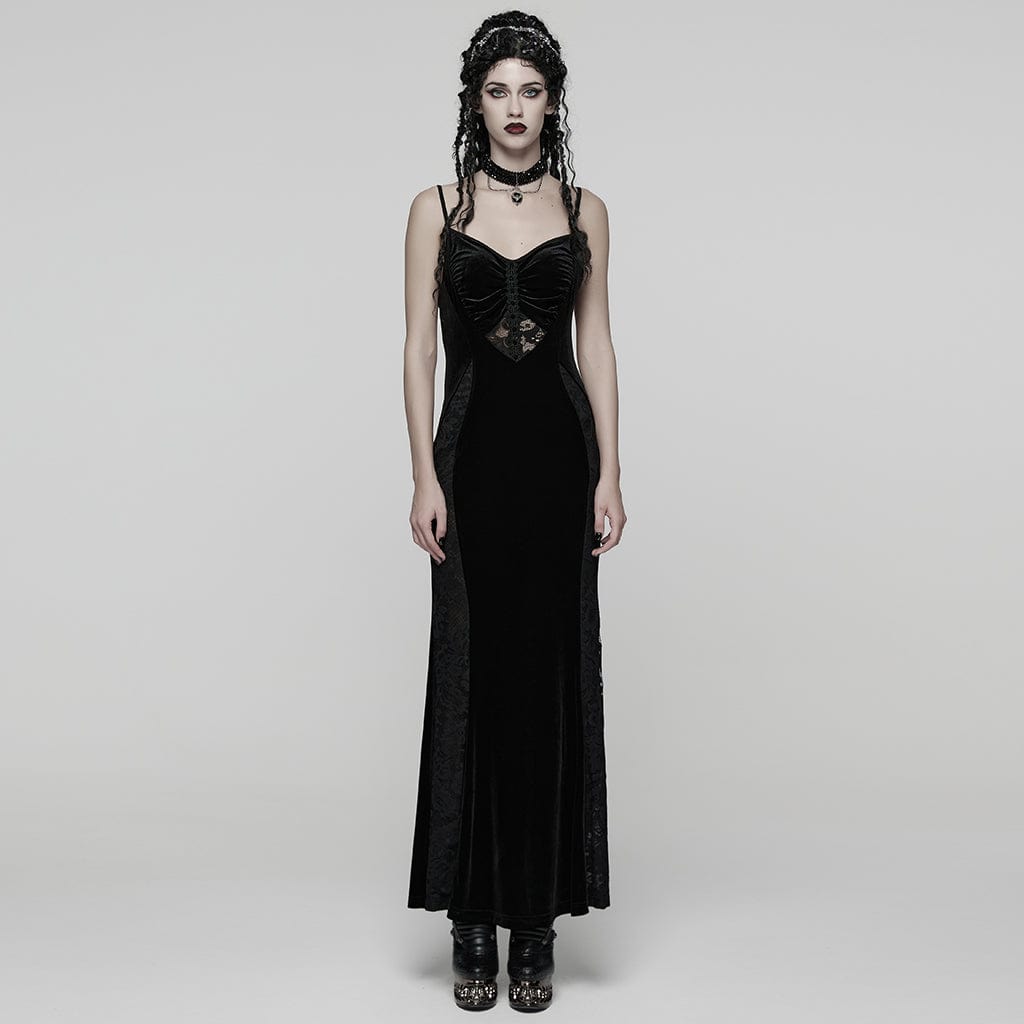 PUNK RAVE Women's Gothic Lace Splice Lace-up Slip Dress