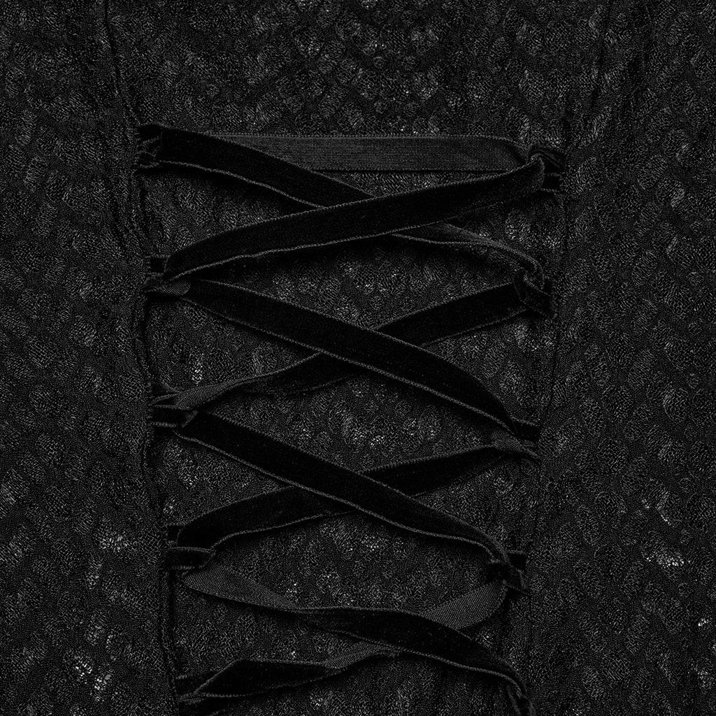 PUNK RAVE Women's Gothic Lace Splice Sheer Fishtail Dress