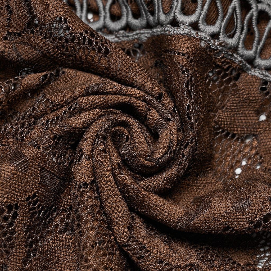 PUNK RAVE Women's Gothic Lace Tassels Flared Pants Coffee