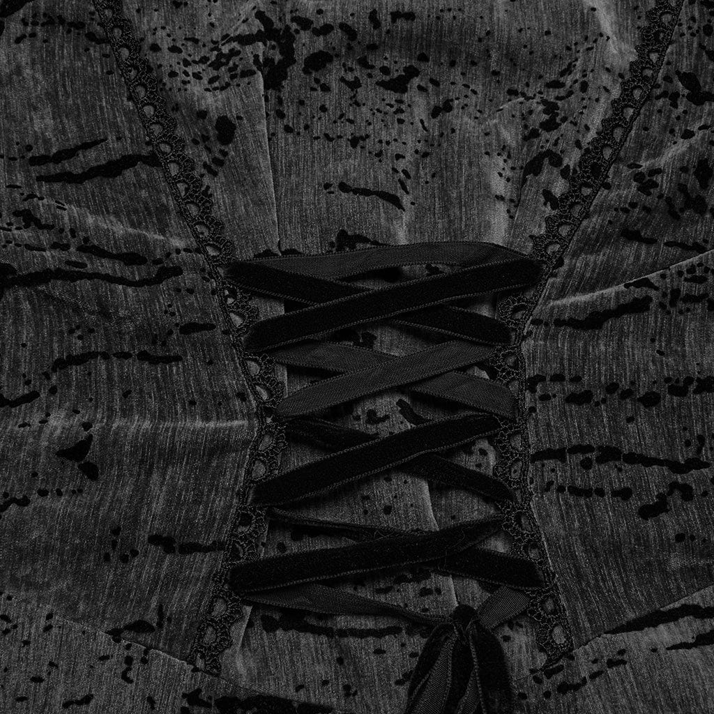 PUNK RAVE Women's Gothic Lace-up Faux Fur Splice Hooded Coat Black