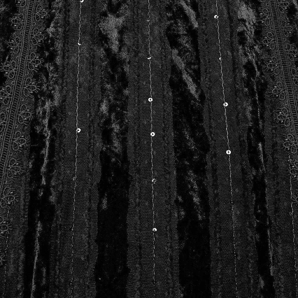 PUNK RAVE Women's Gothic Lace-up Floral Embroidered Velvet Slip Dress Black