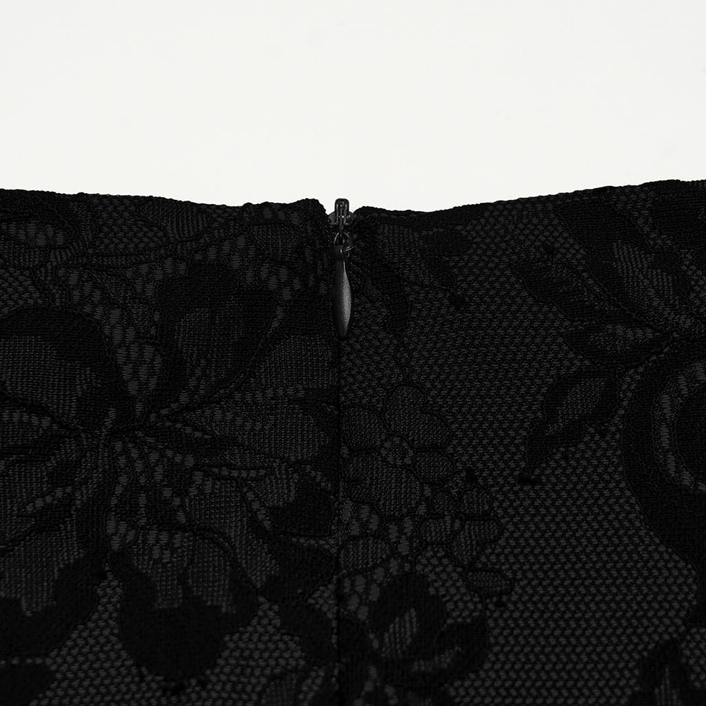 PUNK RAVE Women's Gothic Lace-up Floral Midi Skirt