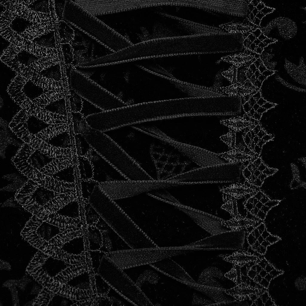 PUNK RAVE Women's Gothic Lace-up Lace Hem Underbust Corset