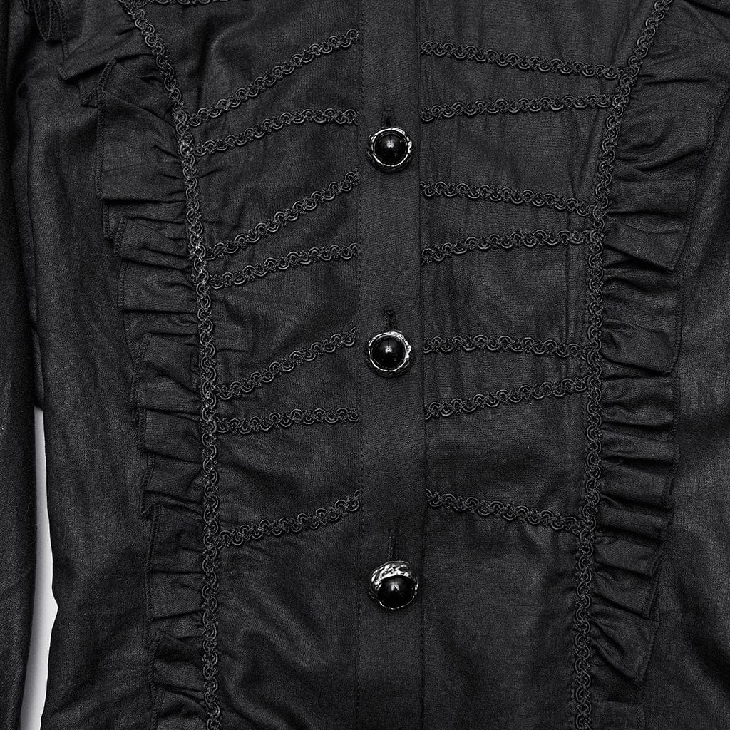 PUNK RAVE Women's Gothic Lace-up Puff Sleeved Ruffle Shirt