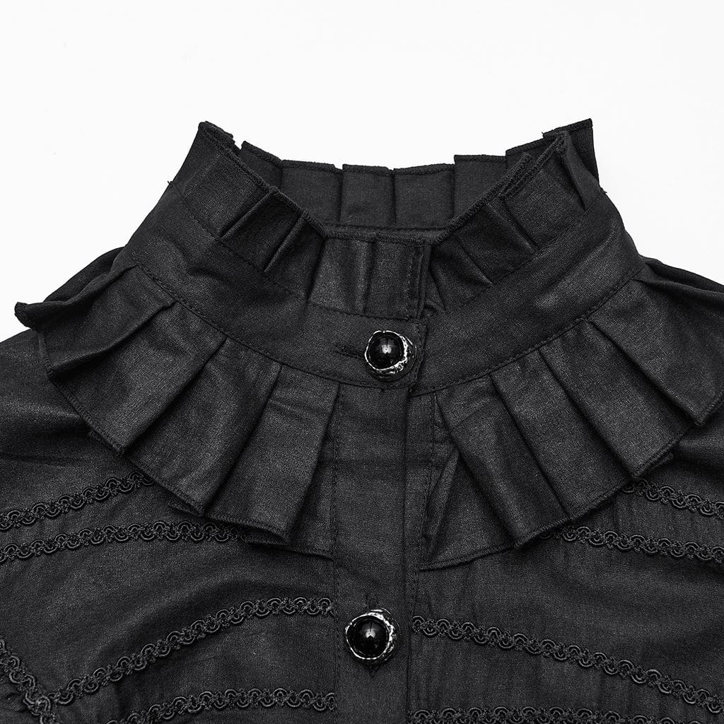 PUNK RAVE Women's Gothic Lace-up Puff Sleeved Ruffle Shirt