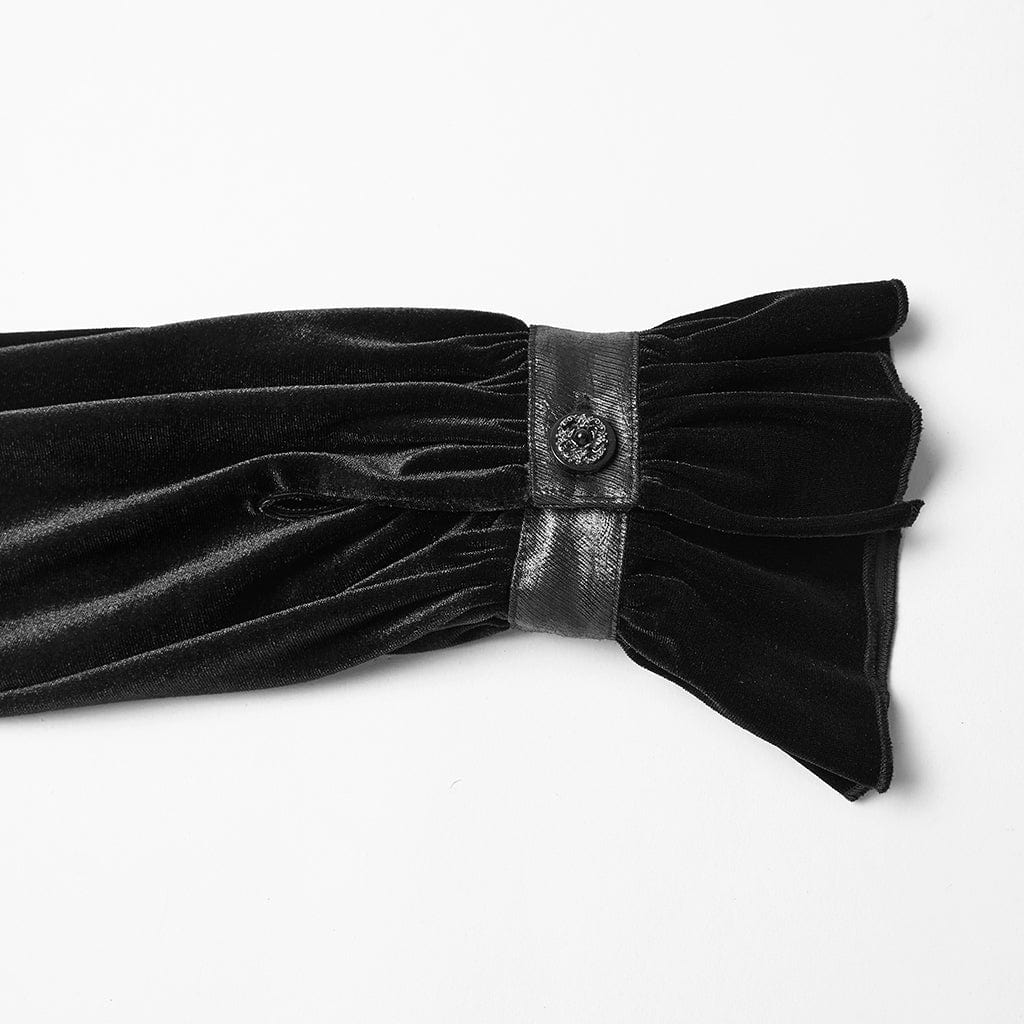 PUNK RAVE Women's Gothic Lace-up Puff Sleeved Top Black