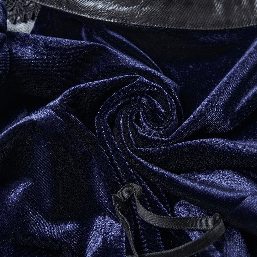 PUNK RAVE Women's Gothic Lace-up Puff Sleeved Top Blue