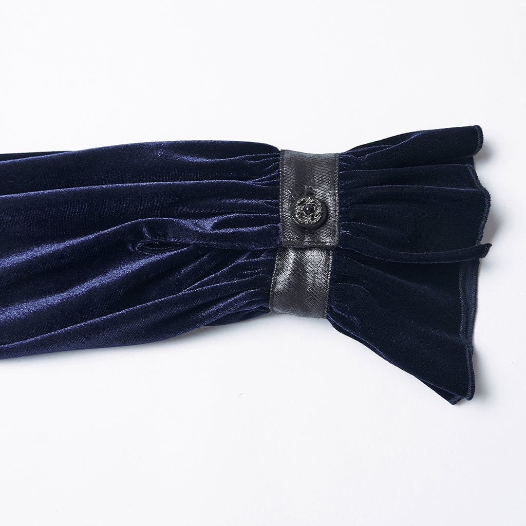 PUNK RAVE Women's Gothic Lace-up Puff Sleeved Top Blue