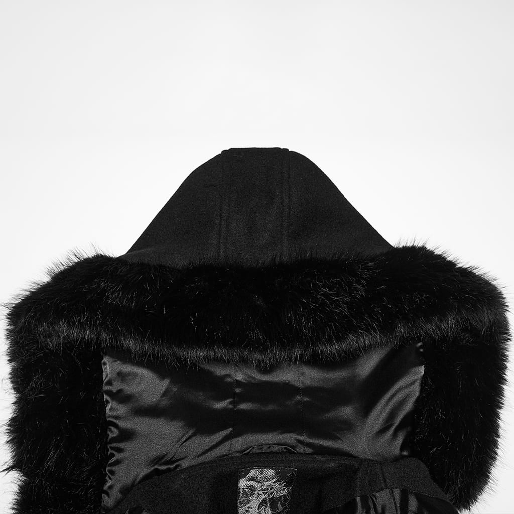 PUNK RAVE Women's Gothic Lace-up Single-breasted Hooded Coat Black