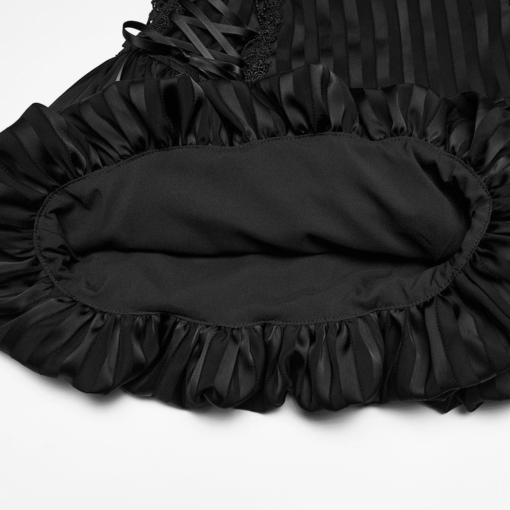 PUNK RAVE Women's Gothic Lace-up Striped Pumpkin Shorts Black