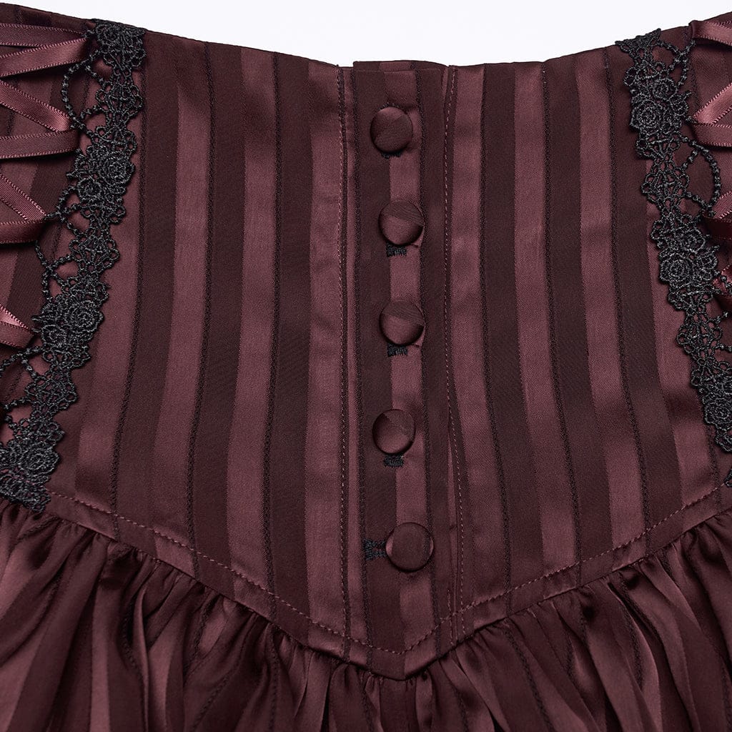 PUNK RAVE Women's Gothic Lace-up Striped Pumpkin Shorts Red