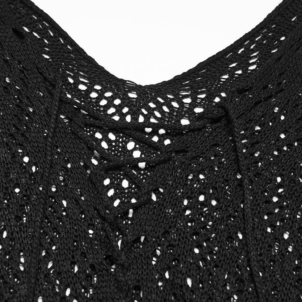 PUNK RAVE Women's Gothic Lace-up Tassel Sweater
