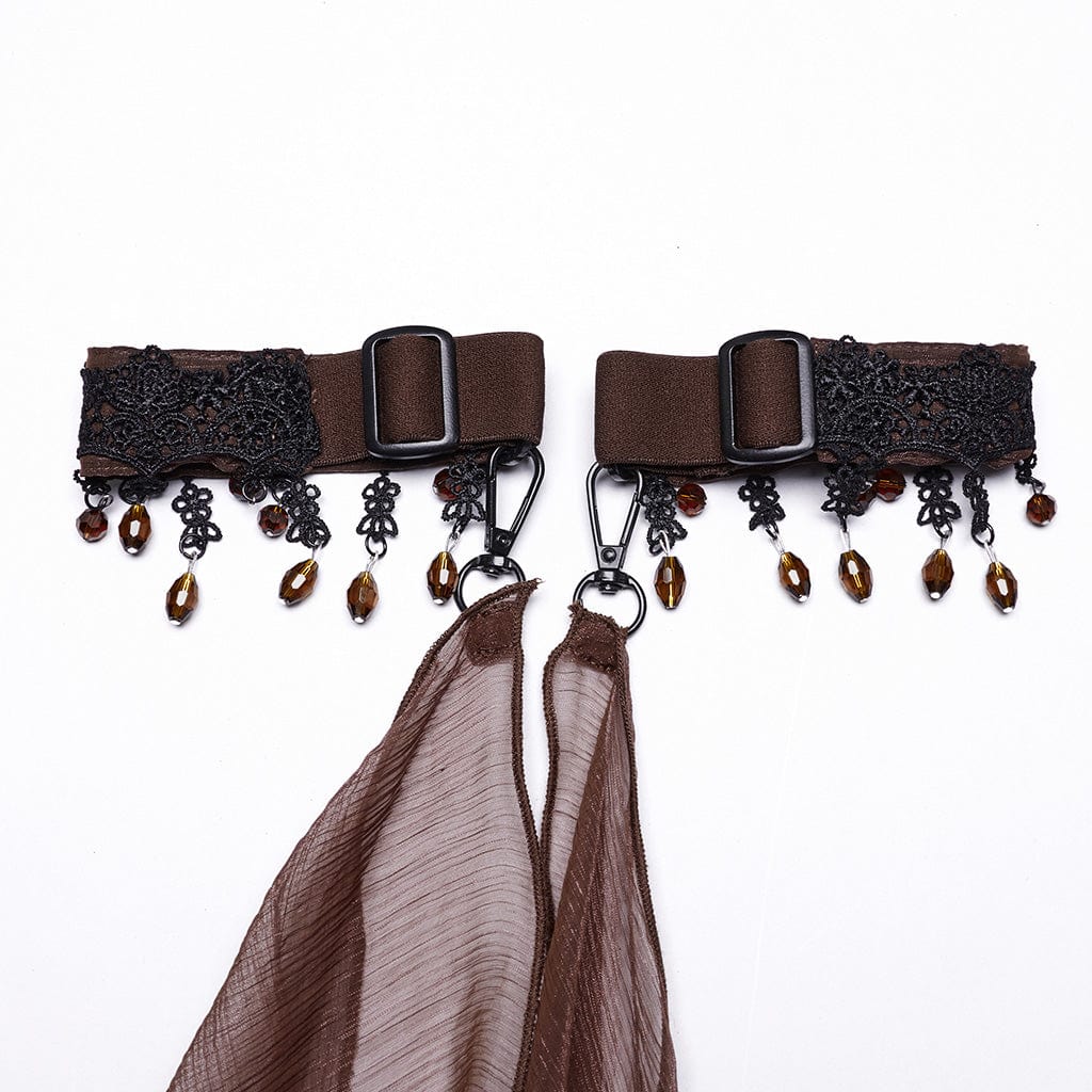 PUNK RAVE Women's Gothic Layered Beaded Detachable Cloak Coffee