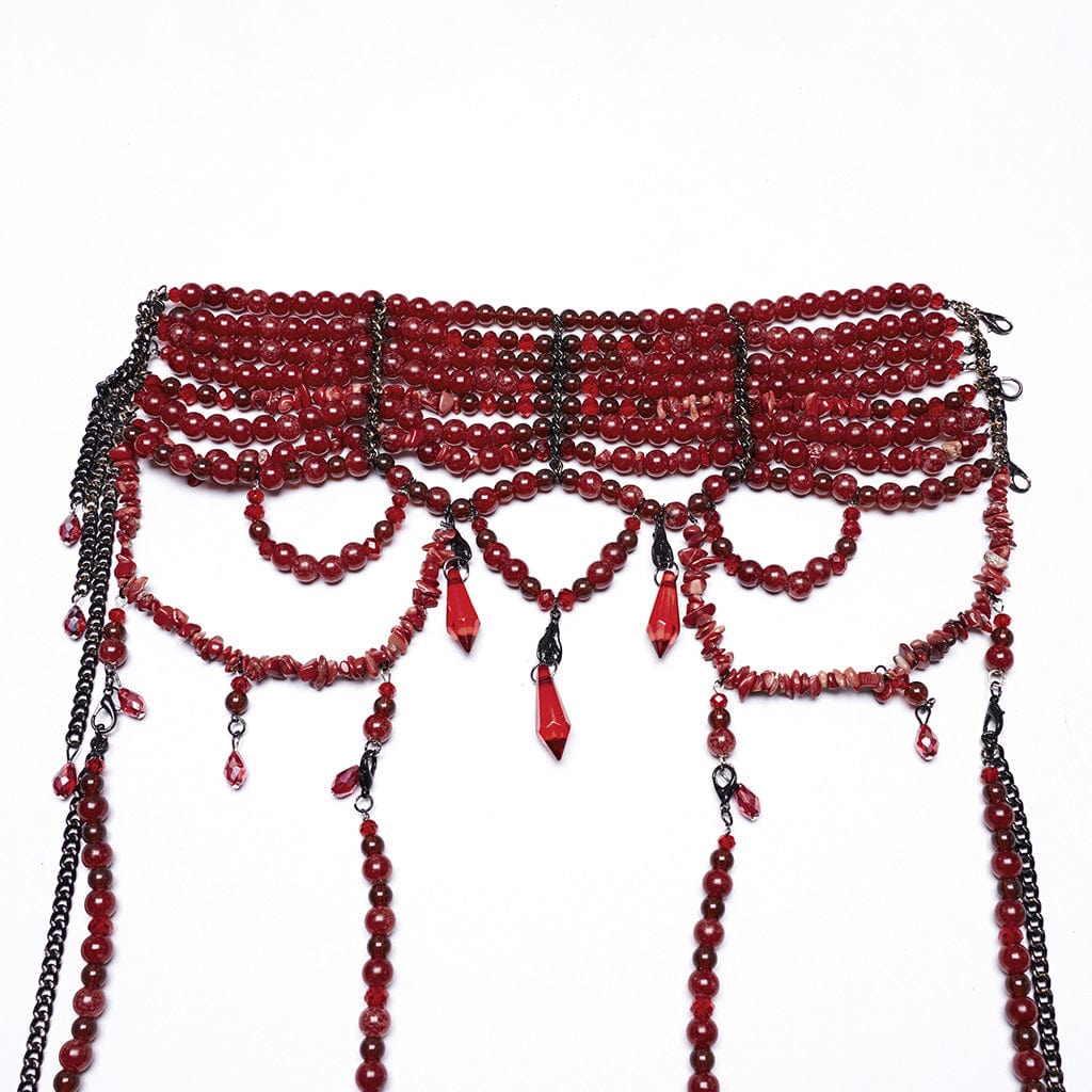 PUNK RAVE Women's Gothic Layered Beaded Detachable Cloak Red