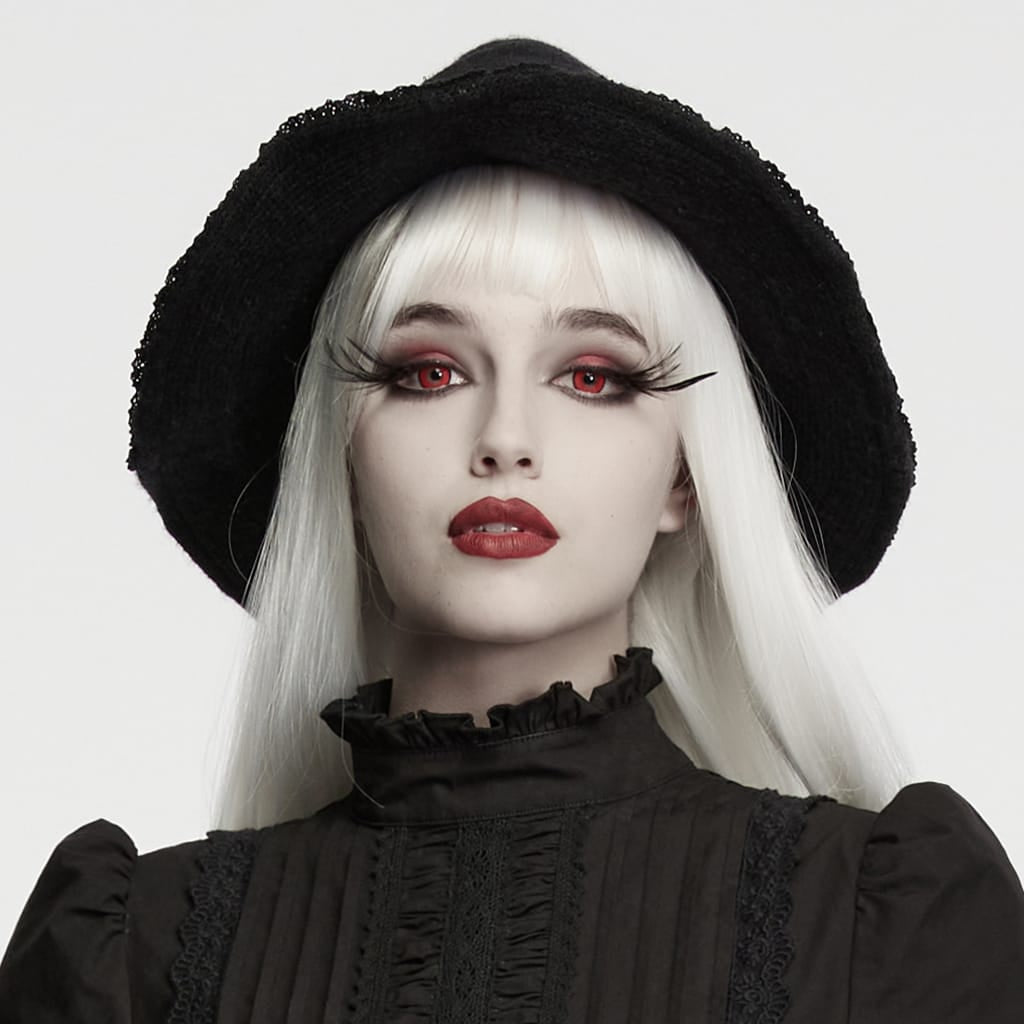 PUNK RAVE Women's Gothic Layered Ruffle Witch Knitted Hat