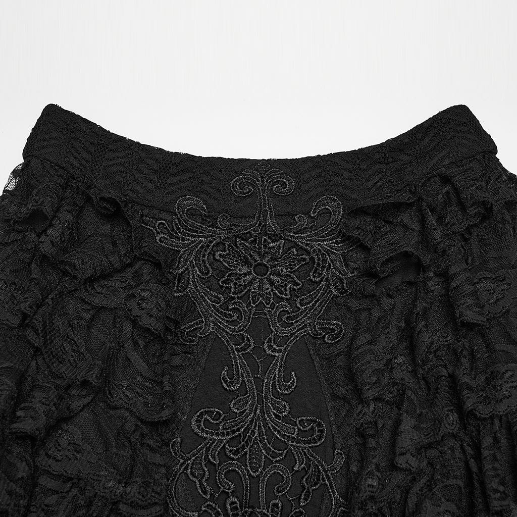 PUNK RAVE Women's Gothic Layered Ruffled Lace Mermaid Skirt