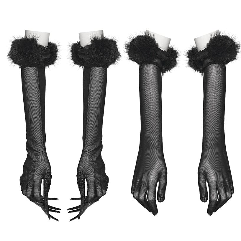 PUNK RAVE Women's Gothic Mesh Gloves with Detachable Nails and Cuffs