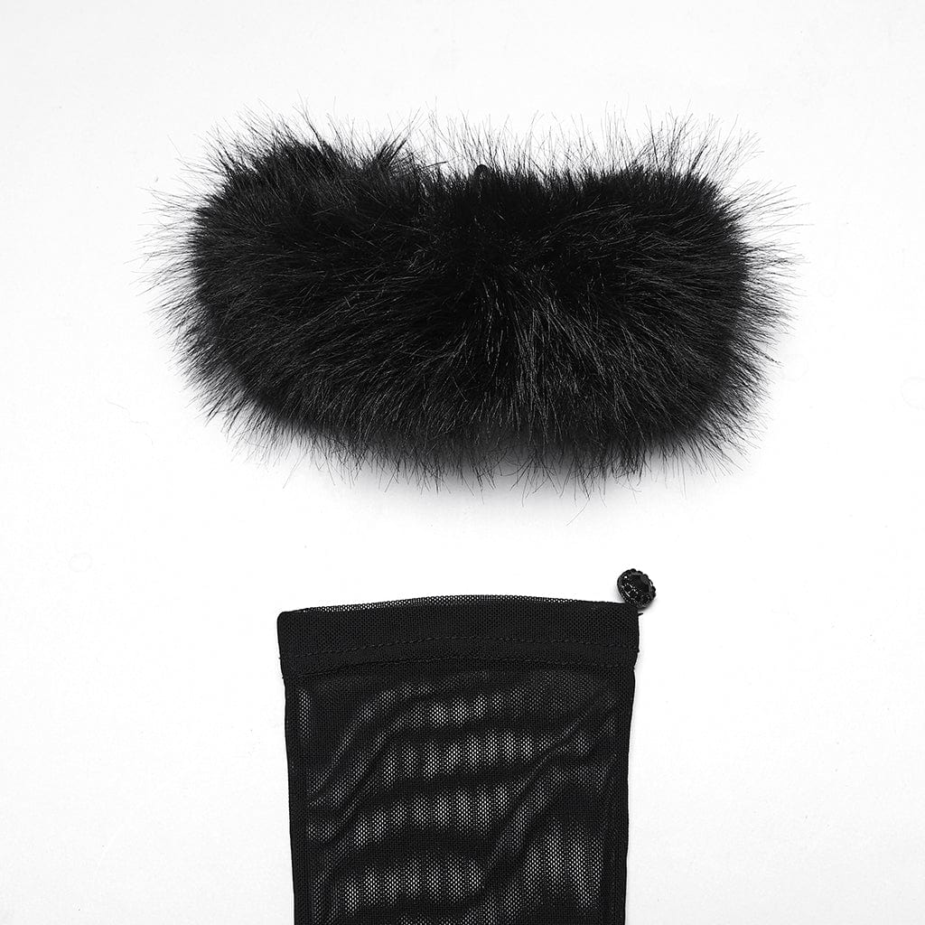 PUNK RAVE Women's Gothic Mesh Gloves with Detachable Nails and Cuffs