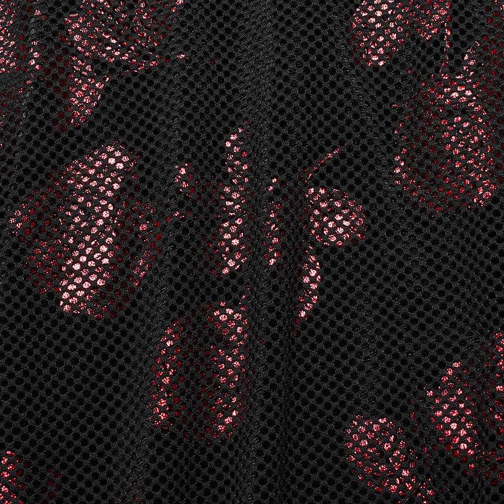 PUNK RAVE Women's Gothic Mesh Splice Red Rose Velvet Halterneck Dress
