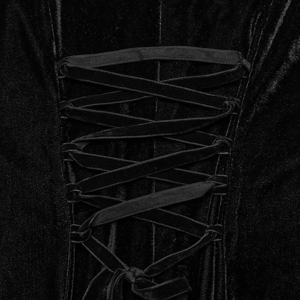 PUNK RAVE Women's Gothic Mesh Splice Velvet Halterneck Dress