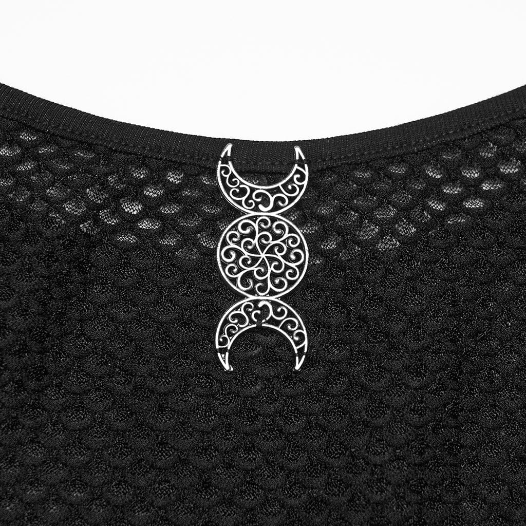 PUNK RAVE Women's Gothic Moon Mesh Tank Top