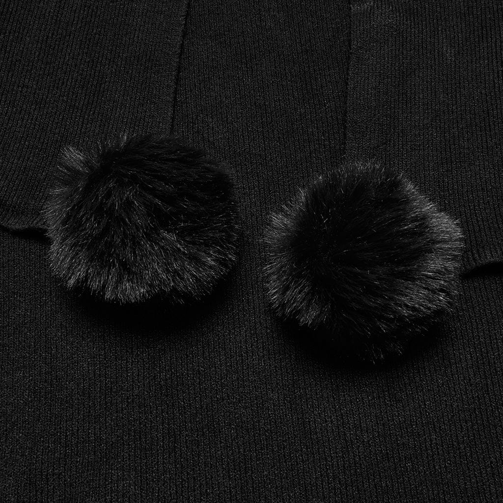 PUNK RAVE Women's Gothic Moon Printed Fluffy Splice Coat Black