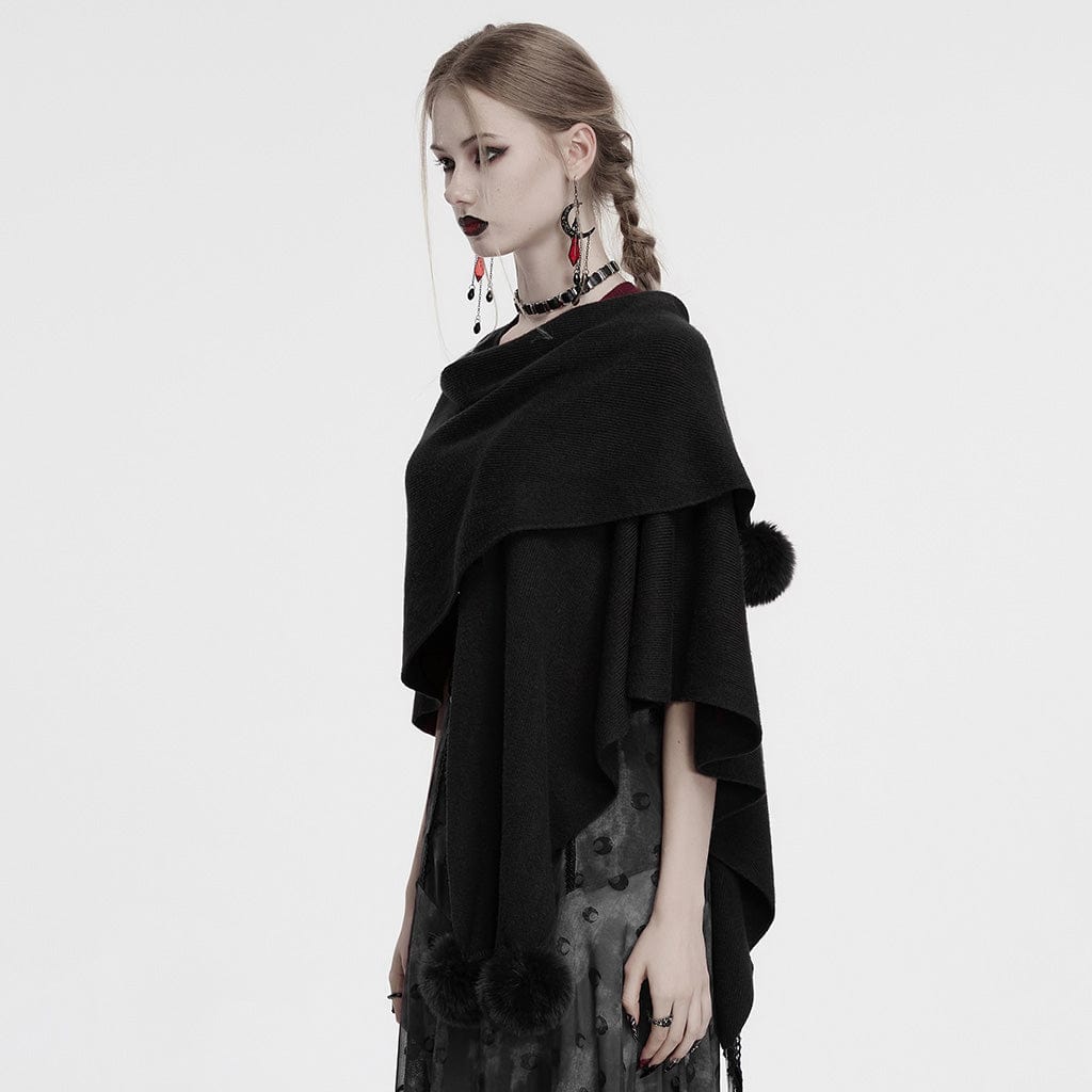 PUNK RAVE Women's Gothic Moon Printed Fluffy Splice Coat Black