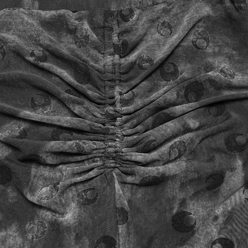 PUNK RAVE Women's Gothic Moon Printed Lace-up Mesh Flared Pants Grey