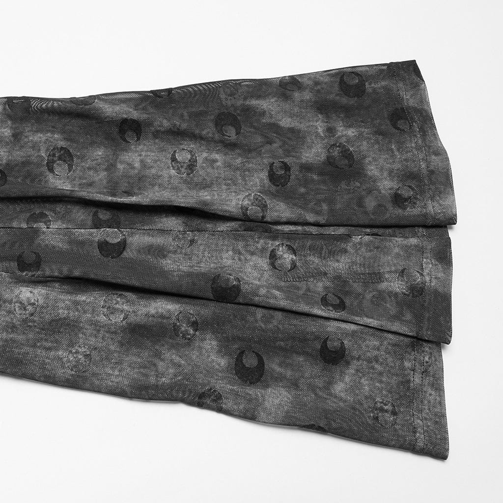 PUNK RAVE Women's Gothic Moon Printed Lace-up Mesh Flared Pants Grey