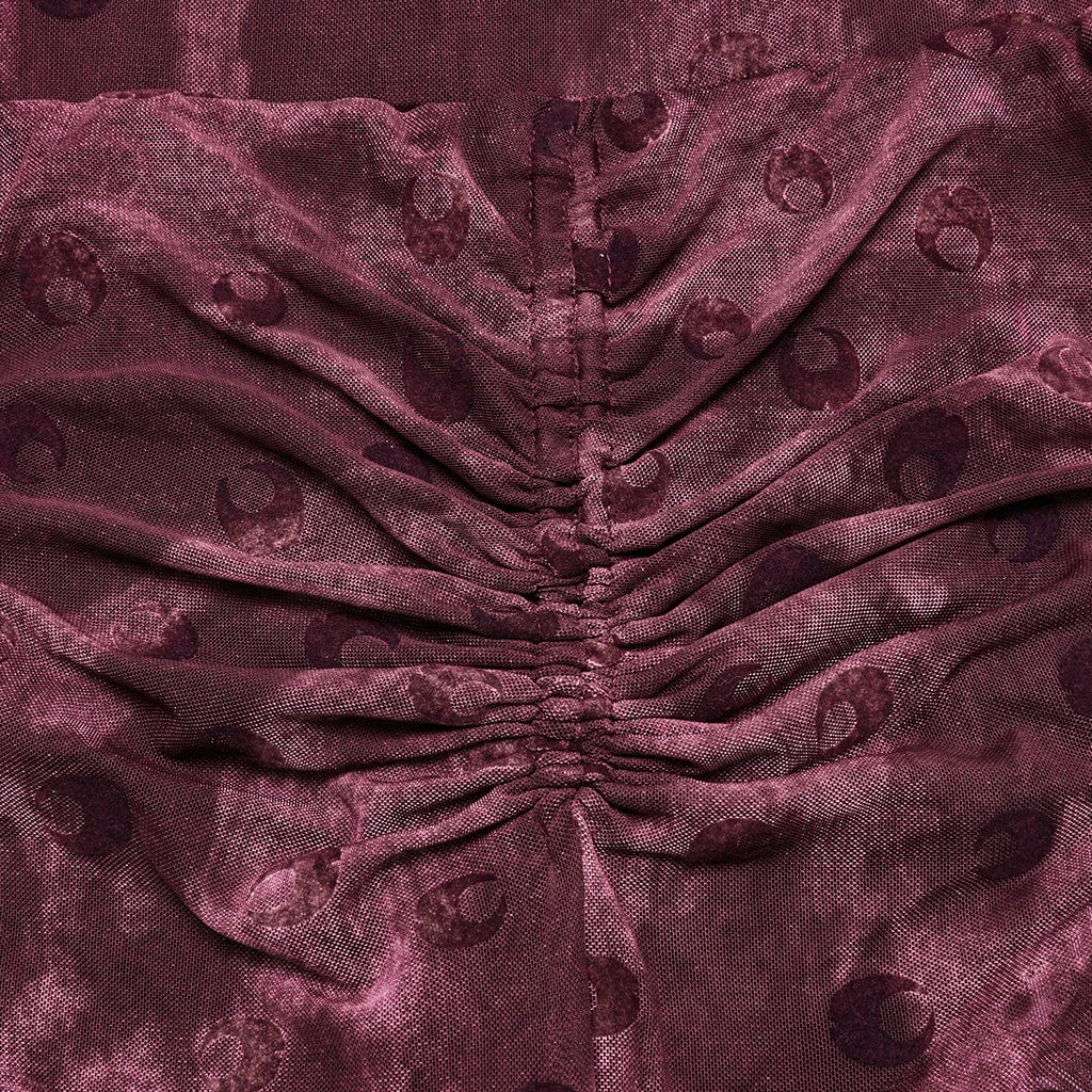 PUNK RAVE Women's Gothic Moon Printed Lace-up Mesh Flared Pants Red