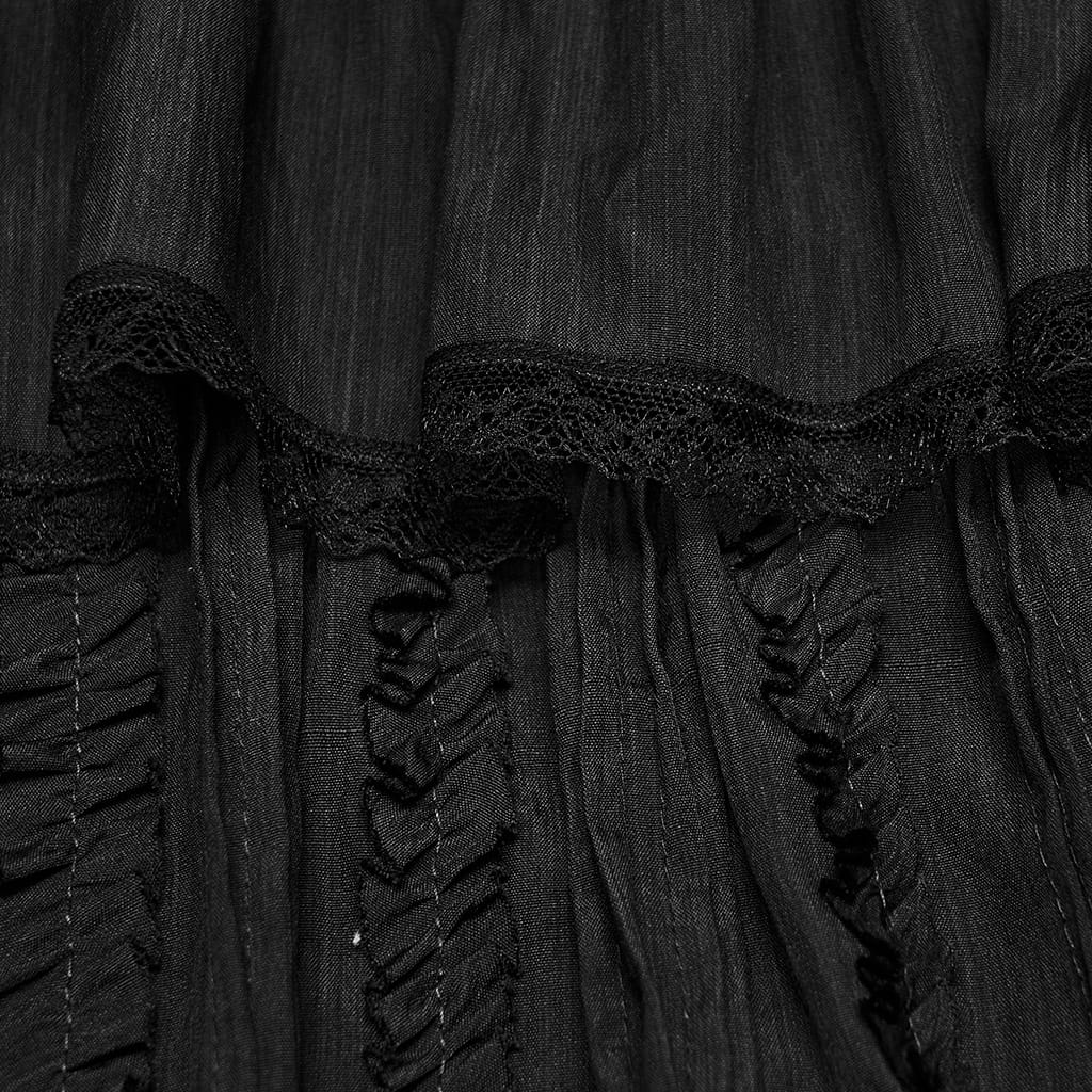 PUNK RAVE Women's Gothic Multilayer Ruffle Lace-up Mermaid Skirt
