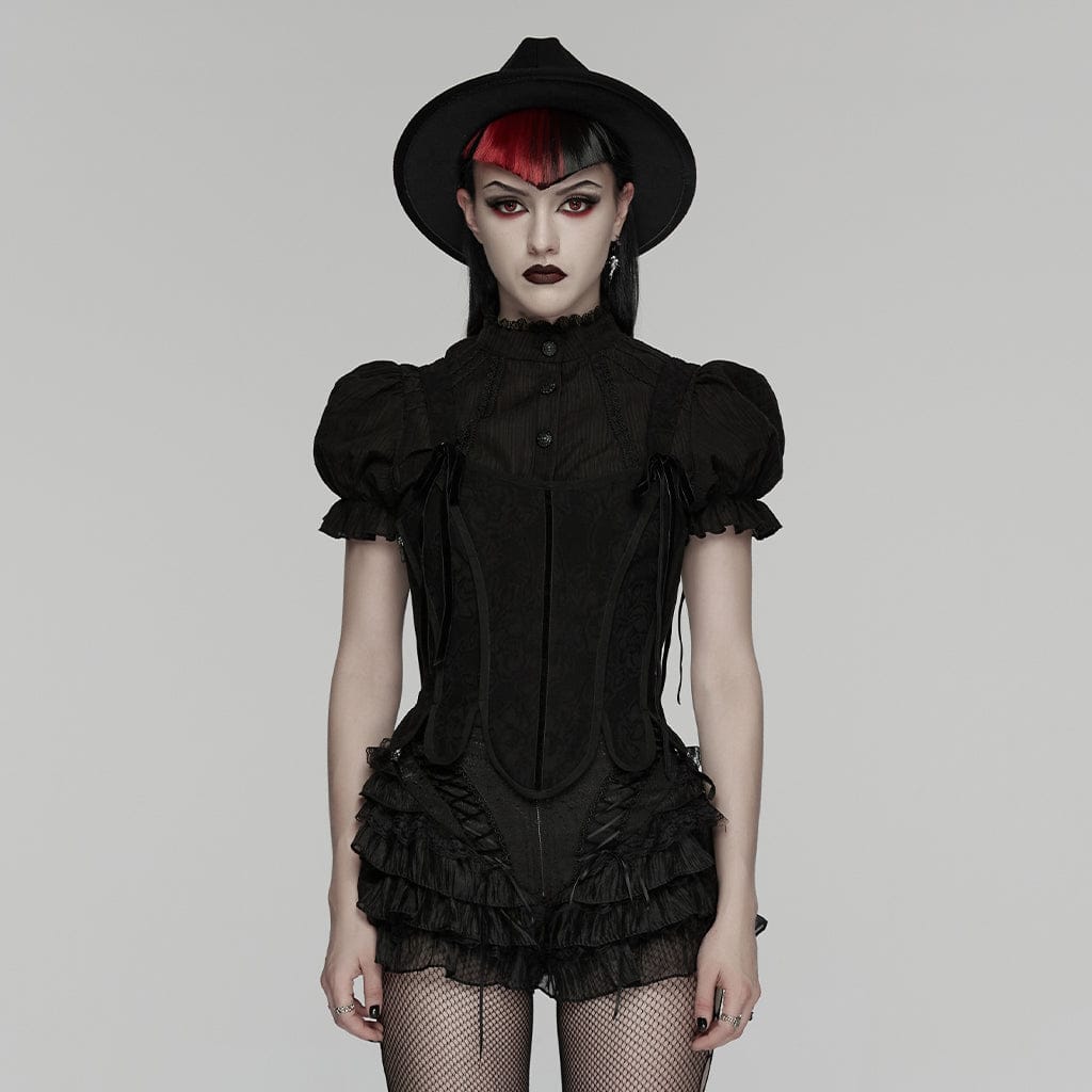 PUNK RAVE Women's Gothic Multilayer Ruffled Tiered Shorts