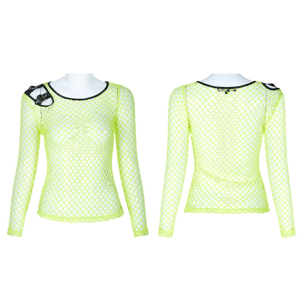 PUNK RAVE Women's Gothic Net Shrug Tops With Buckles