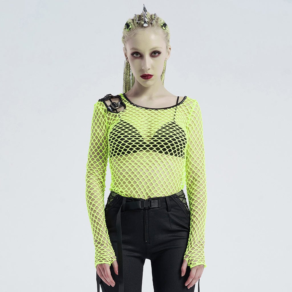PUNK RAVE Women's Gothic Net Shrug Tops With Buckles
