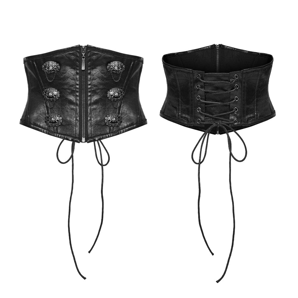 PUNK RAVE Women's Gothic New Chinese Style Spirit Beast Zip Underbust Corset