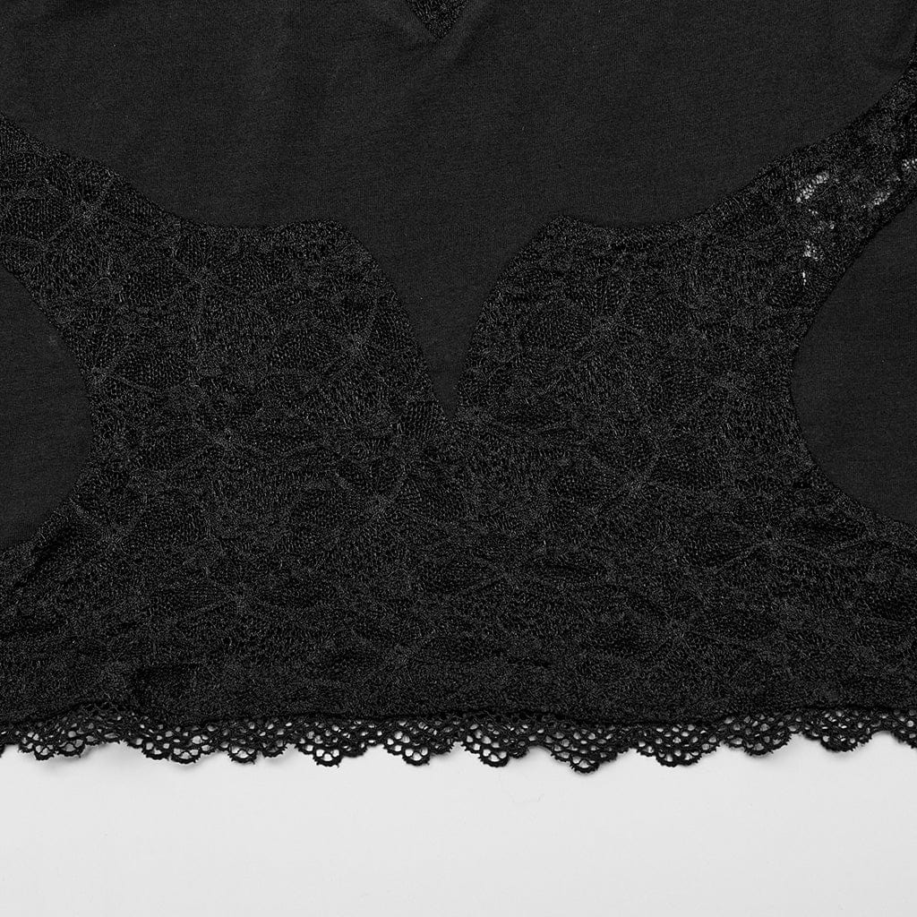 PUNK RAVE Women's Gothic Off-shoulder Drawstring Lace Top