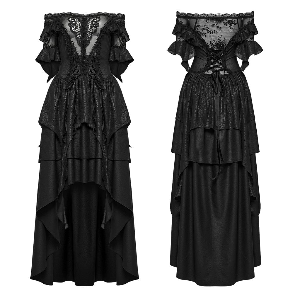 PUNK RAVE Women's Gothic Off-the-shoulder High/low Prom Dress