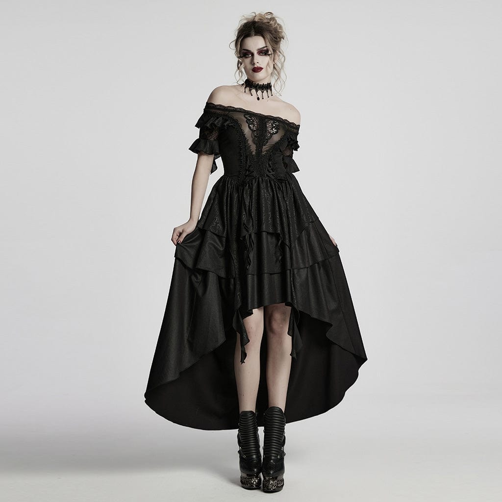PUNK RAVE Women's Gothic Off-the-shoulder High/low Prom Dress