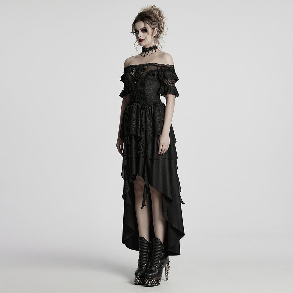 PUNK RAVE Women's Gothic Off-the-shoulder High/low Prom Dress